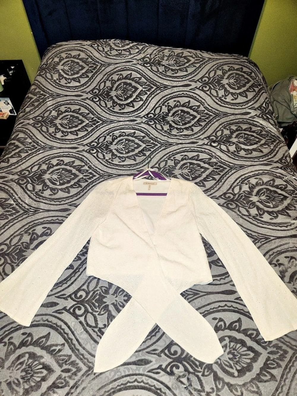 BCBG Generation Eyelet Open Front Wrap Blouse